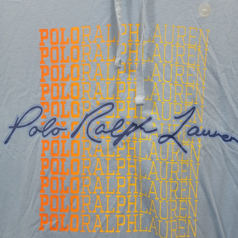 NEW Polo‎ Ralph Lauren Mens 4XB Blue Graphic Long Sleeve Hooded T-Shirt